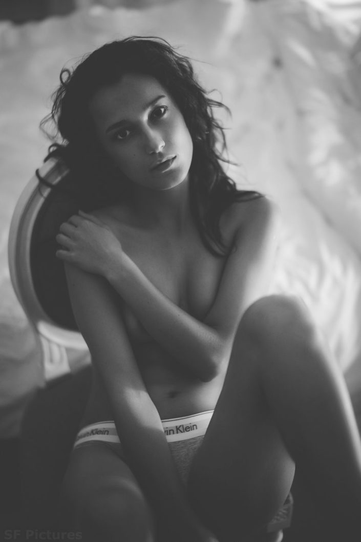 Sensual nude and portrait of Sonka, beautiful model topless on chair for fred photographe boudoir