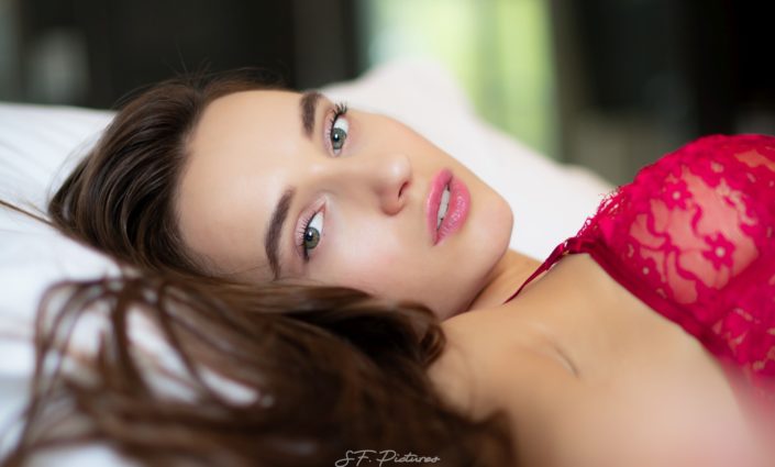 stunning model portrait of gloriasol with red lingerie